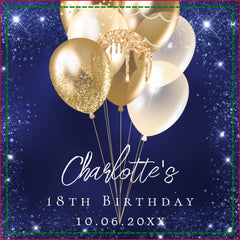 Birthday navy blue glitter gold balloons napkins