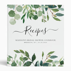 Modern Eucalyptus Botanical Bridal Shower Recipe 3 Ring Binder