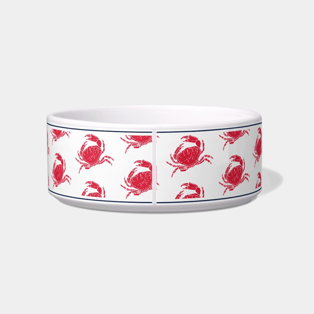 Personalized Nautical Crab Pattern Pet Bowl