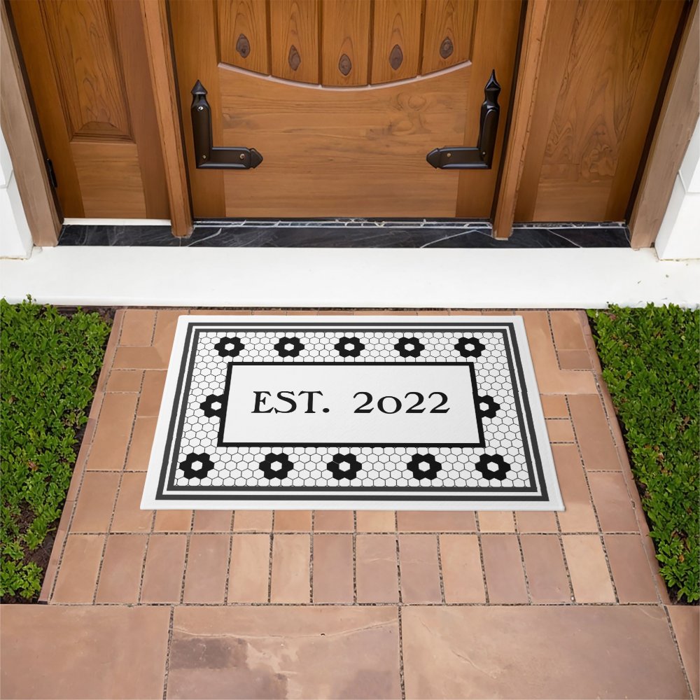 Established 2022 Black White Tile Design Custom Doormat
