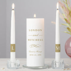Classic Antique Gold Monogram Wedding Unity Candle Set