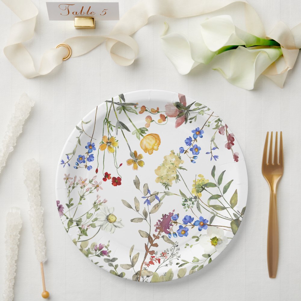 Modern Wildflower Garden Greenery Baby Shower Paper Plates