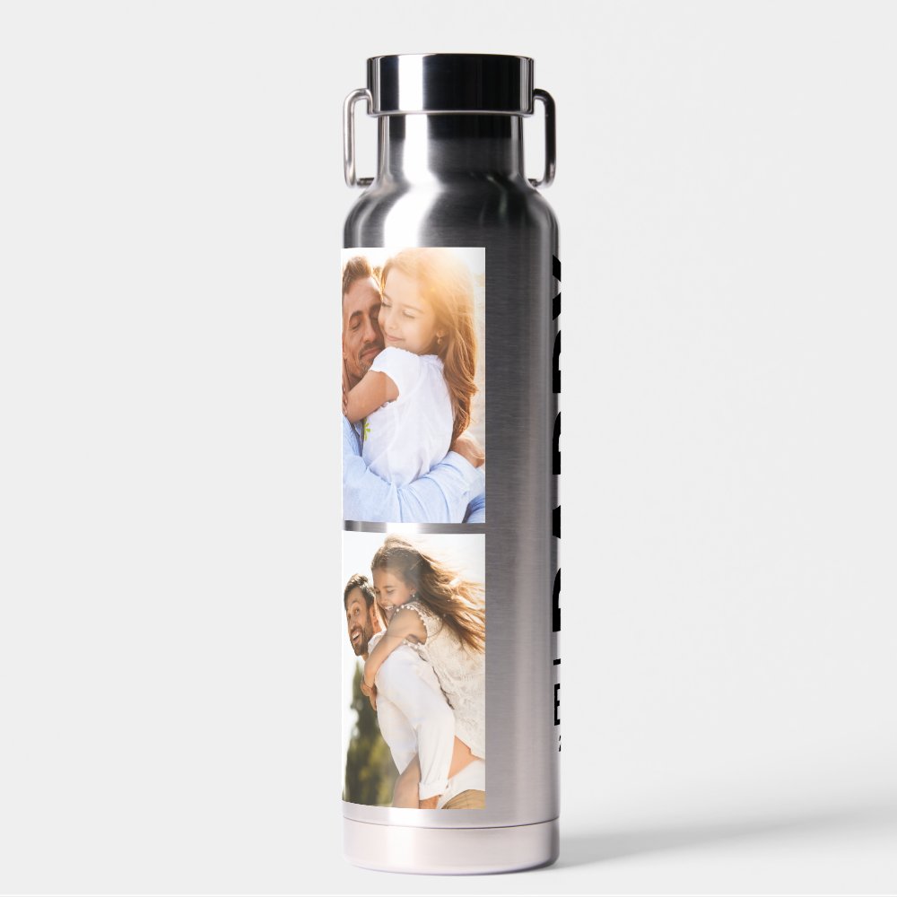 Silver Black Photo Daddy Collage Wrap Water Bottle