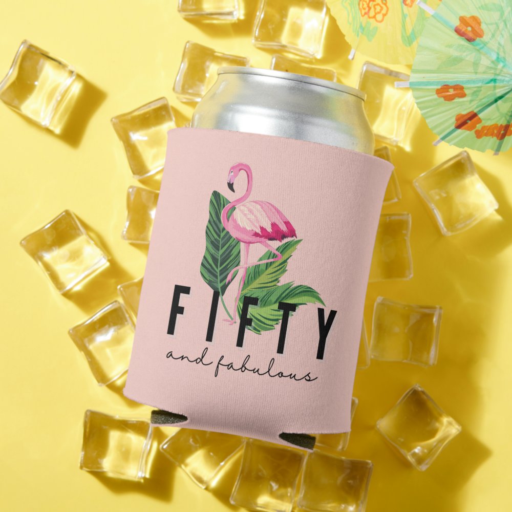 Fifty Fabulous Pink Flamingo 50th Birthday Can Cooler