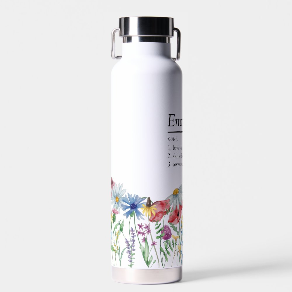 Name Definition with Modern Wildflower Border Water Bottle
