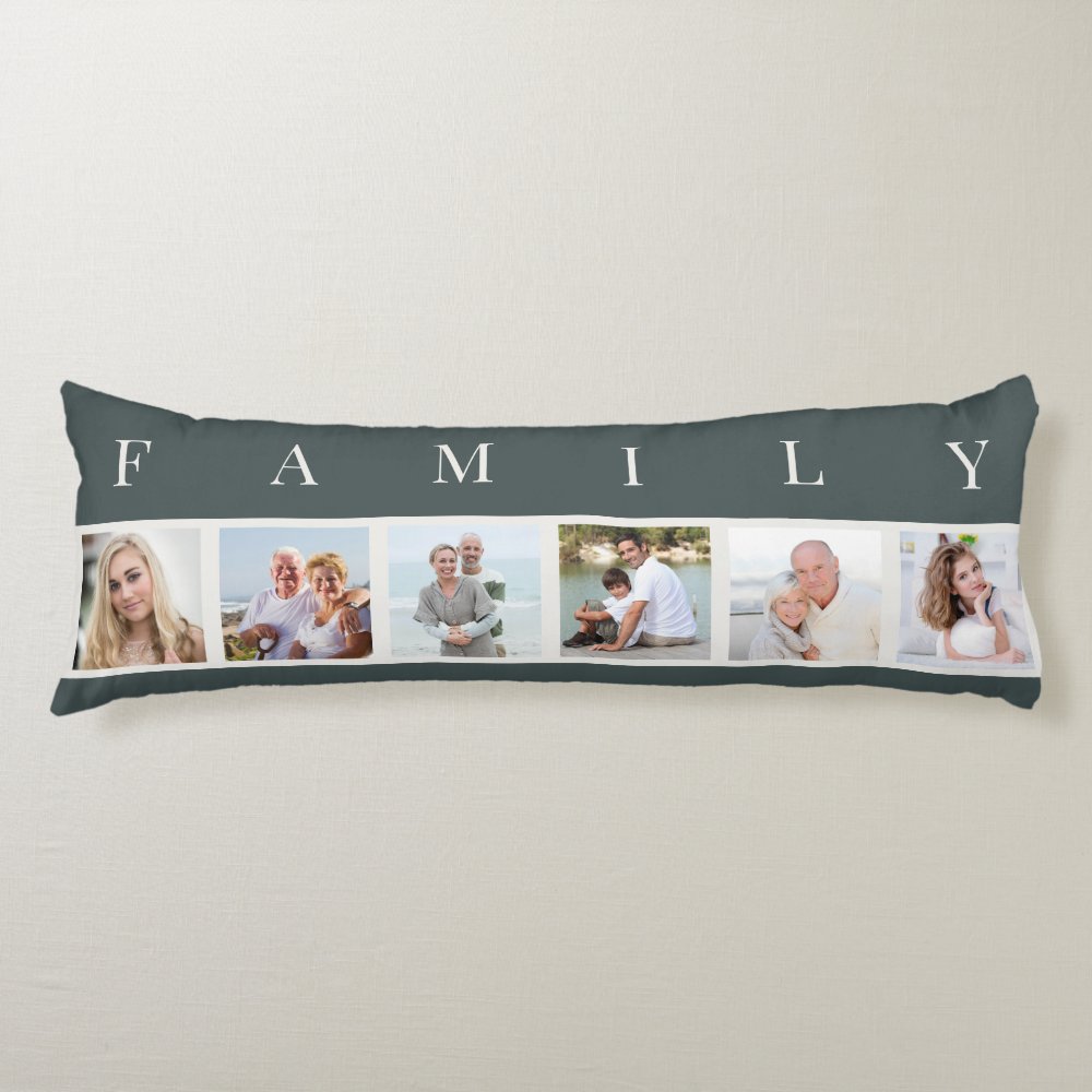 FAMILY Photo Collage 6 Picture Slate Grey Body Pillow
