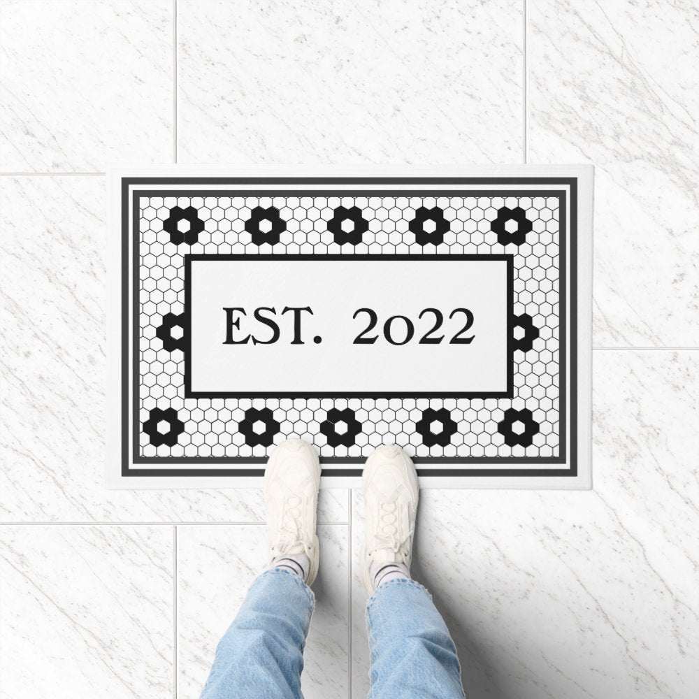 Established 2022 Black White Tile Design Custom Doormat