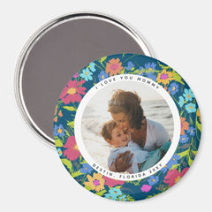 Round Photo Pretty Wildflower Frame with Text Magnet
