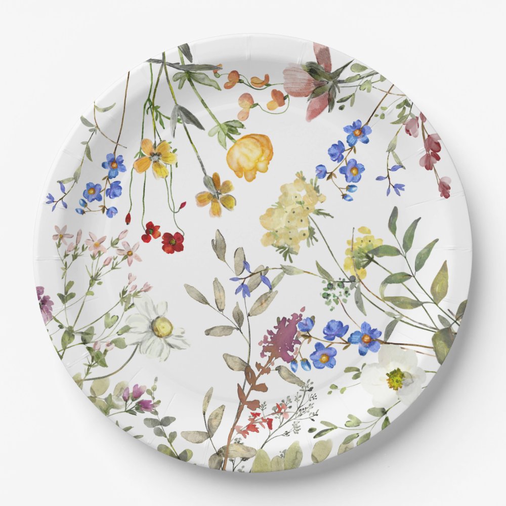 Modern Wildflower Garden Greenery Baby Shower Paper Plates