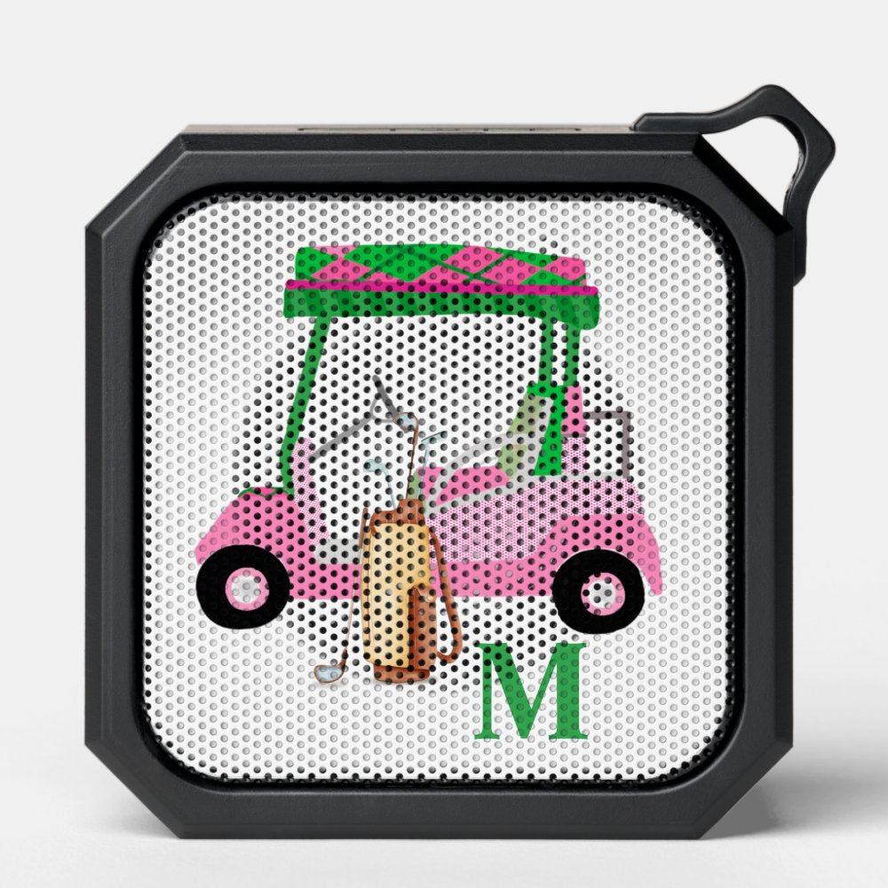 Unique Charming Golf Cart with Clubs Monogram Bluetooth Speaker