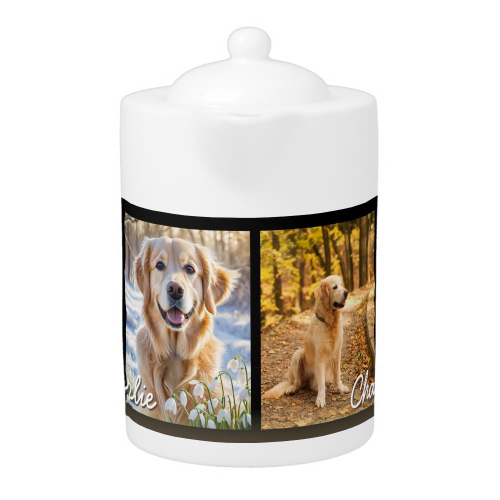 Modern Pet Dog 4 Photo Collage Teapot