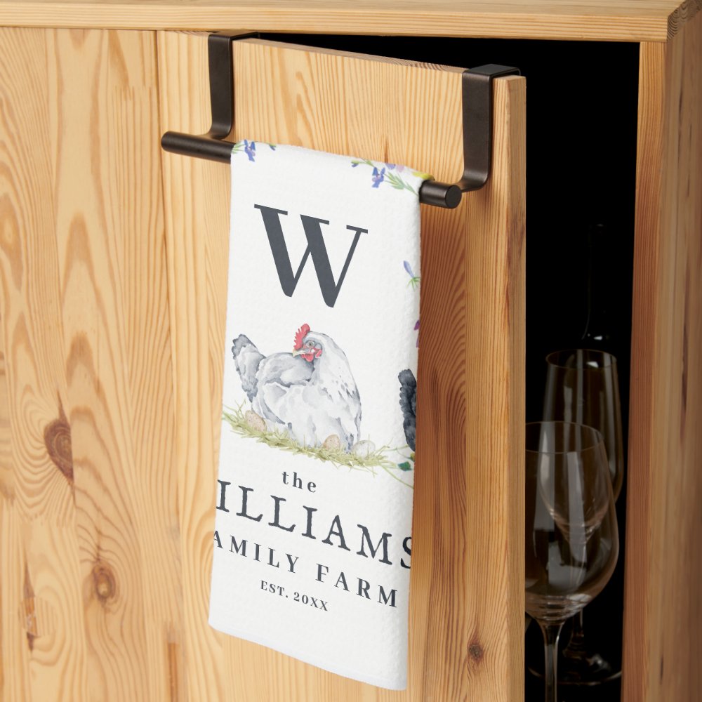 Rustic Farmhouse Chicken | Family Name Monogram  Kitchen Towel