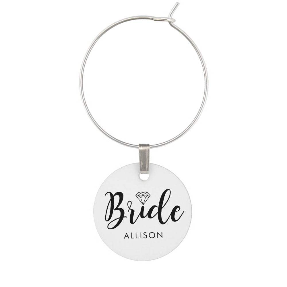 Stylish Script "Bride" Personalized Wine Charm