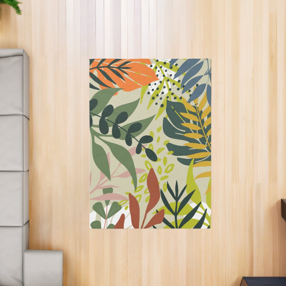 Modern Tropical leaves Contemporary Living area  Rug