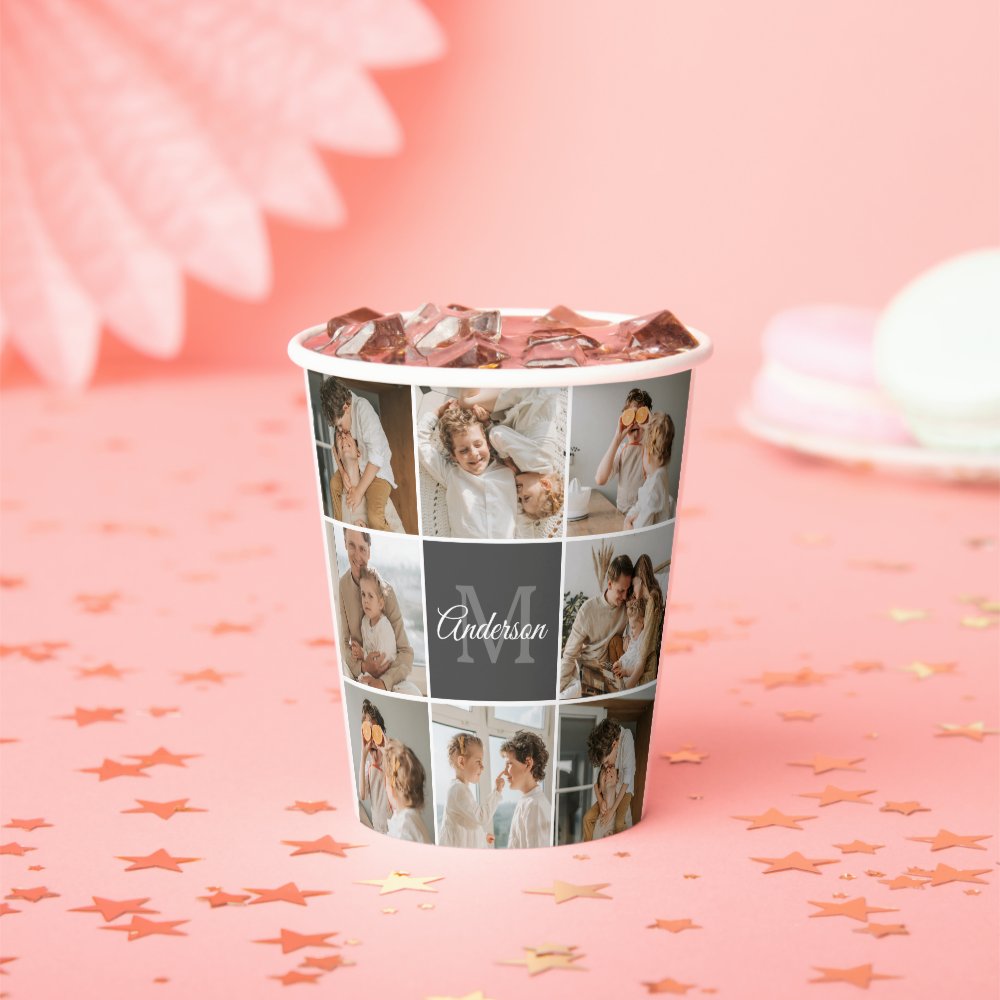 Modern Family Collage Photo & Personalized Gift Paper Cups