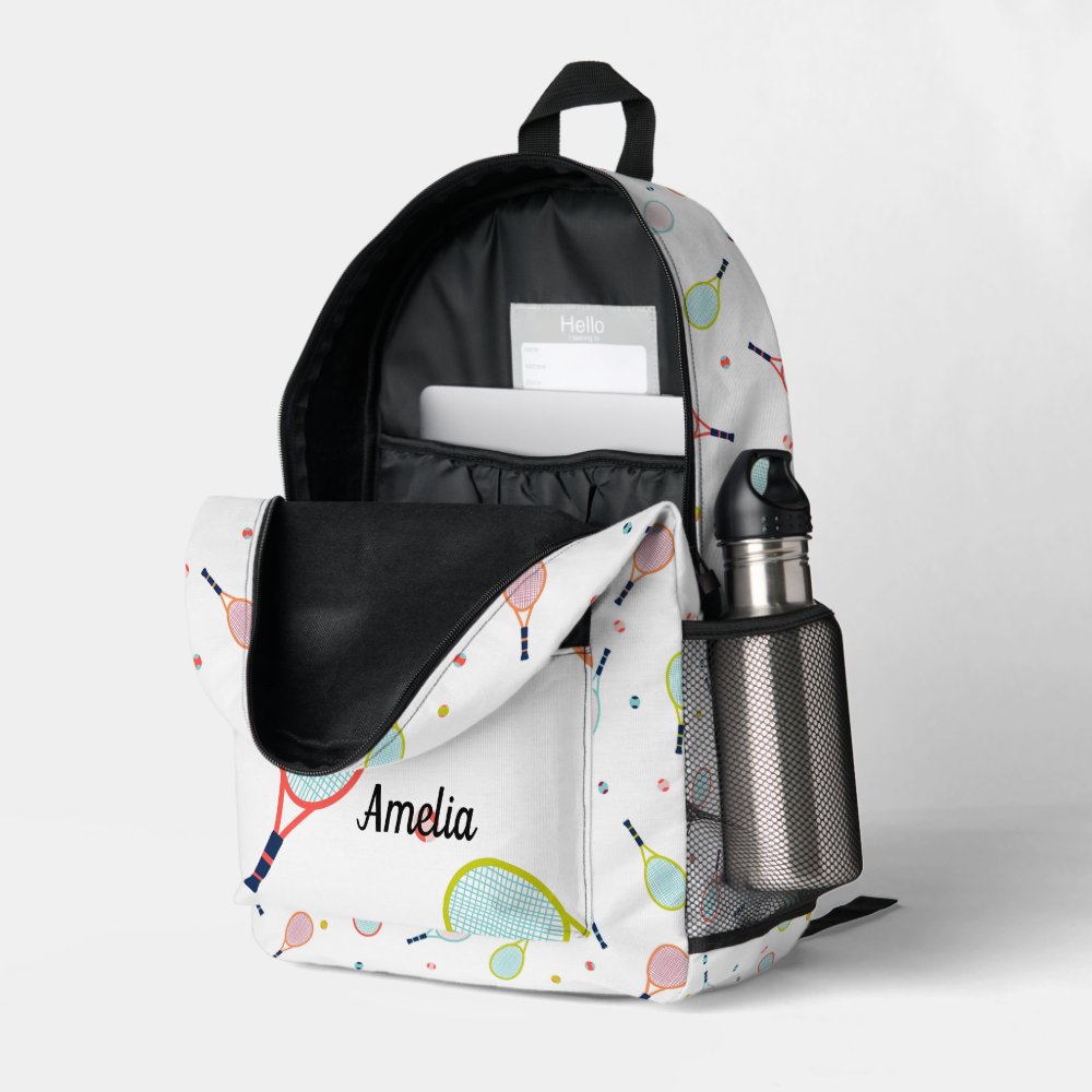 Tennis Personalized Name Pink Green Blue Custom Printed Backpack