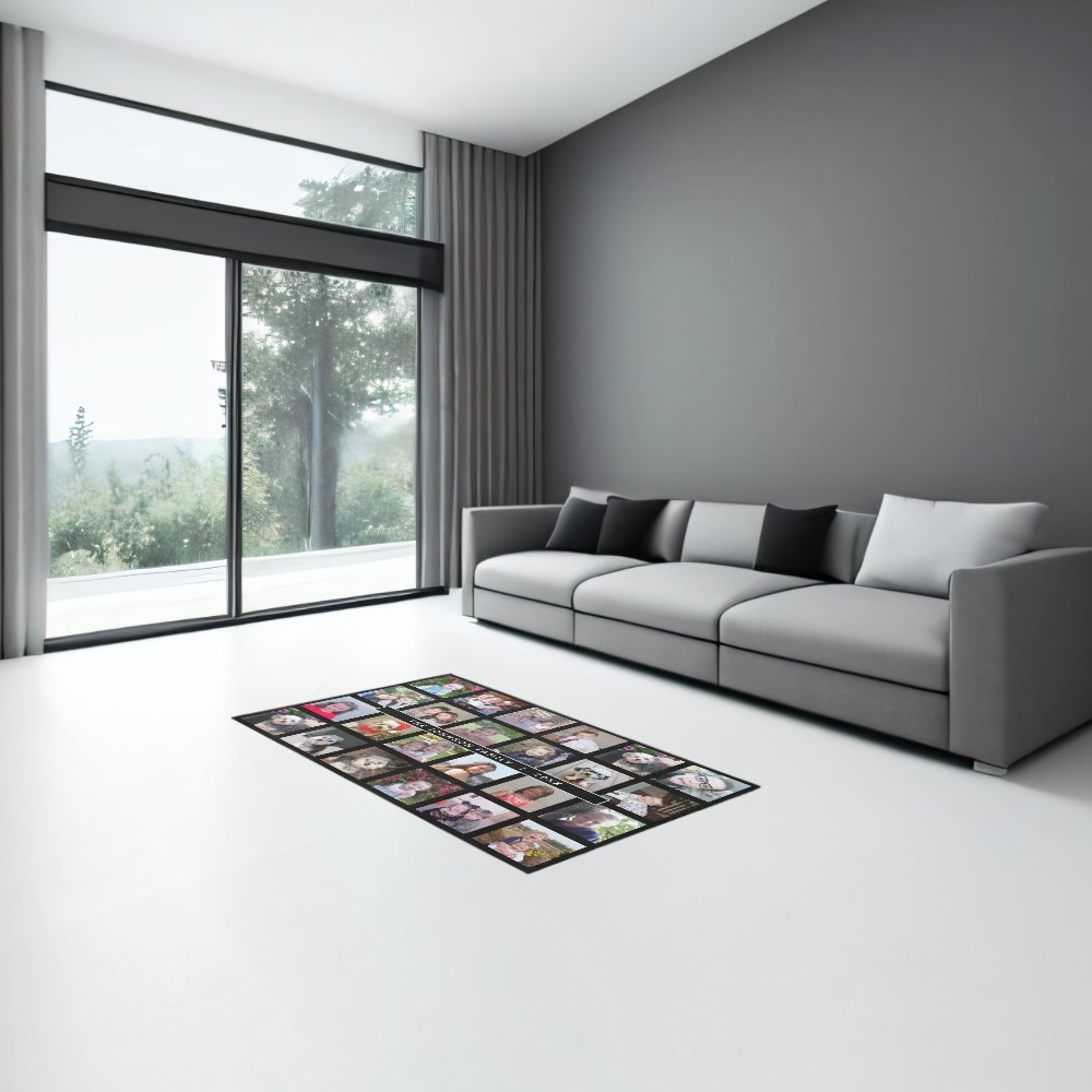 Custom 24 Photo Collage - Black - simple text Rug