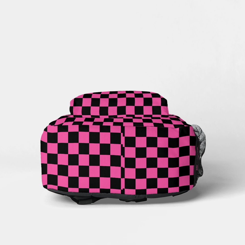 Personalized Modern Pink Black Checkered   Printed Backpack