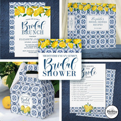 Lemon Italian Blue Tile Bridal Shower Recipe Card