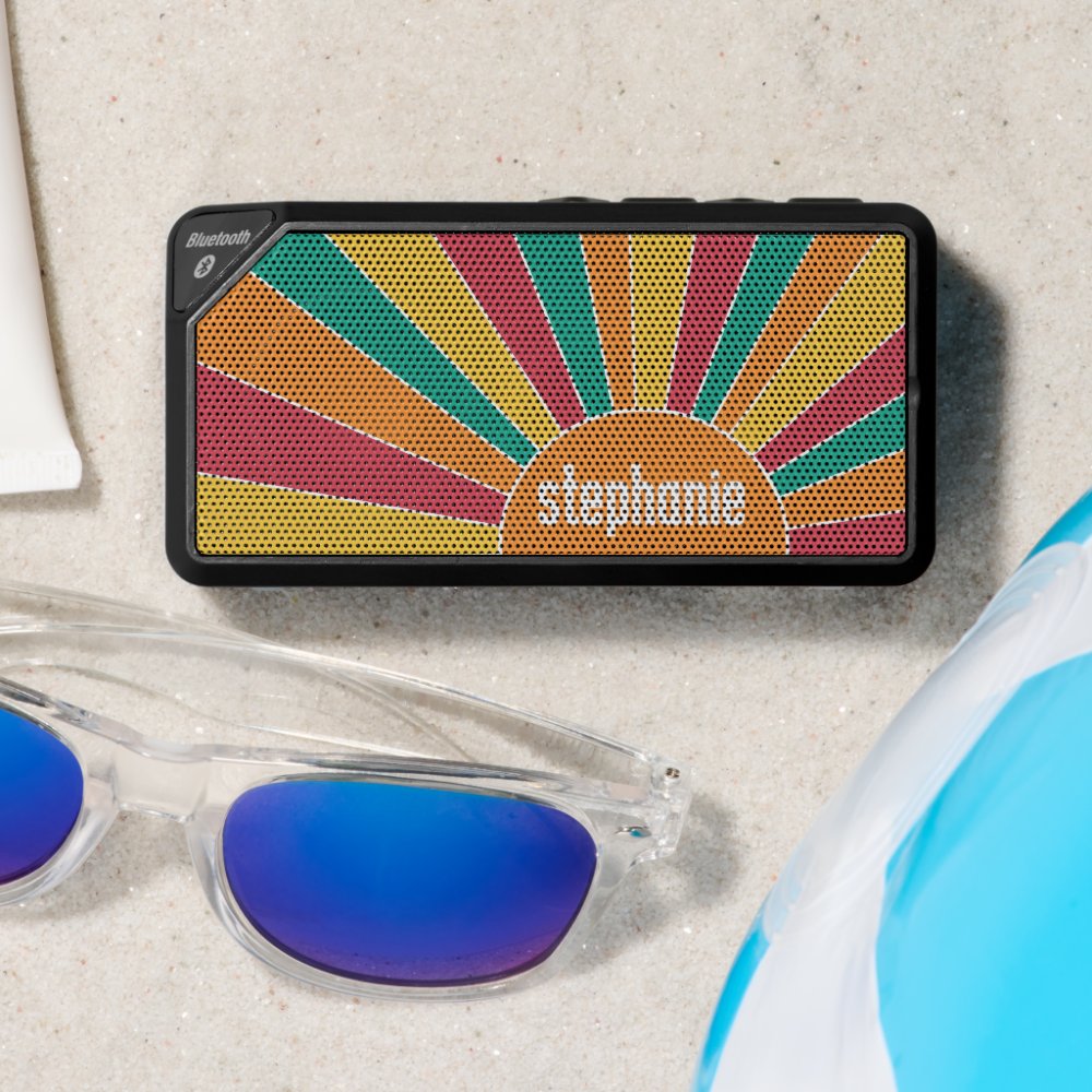 Retro stripe sunrise - monogram name bluetooth speaker