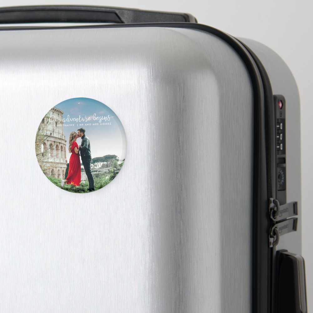 Our Adventure Begins Photo Thank You Wedding Magnet