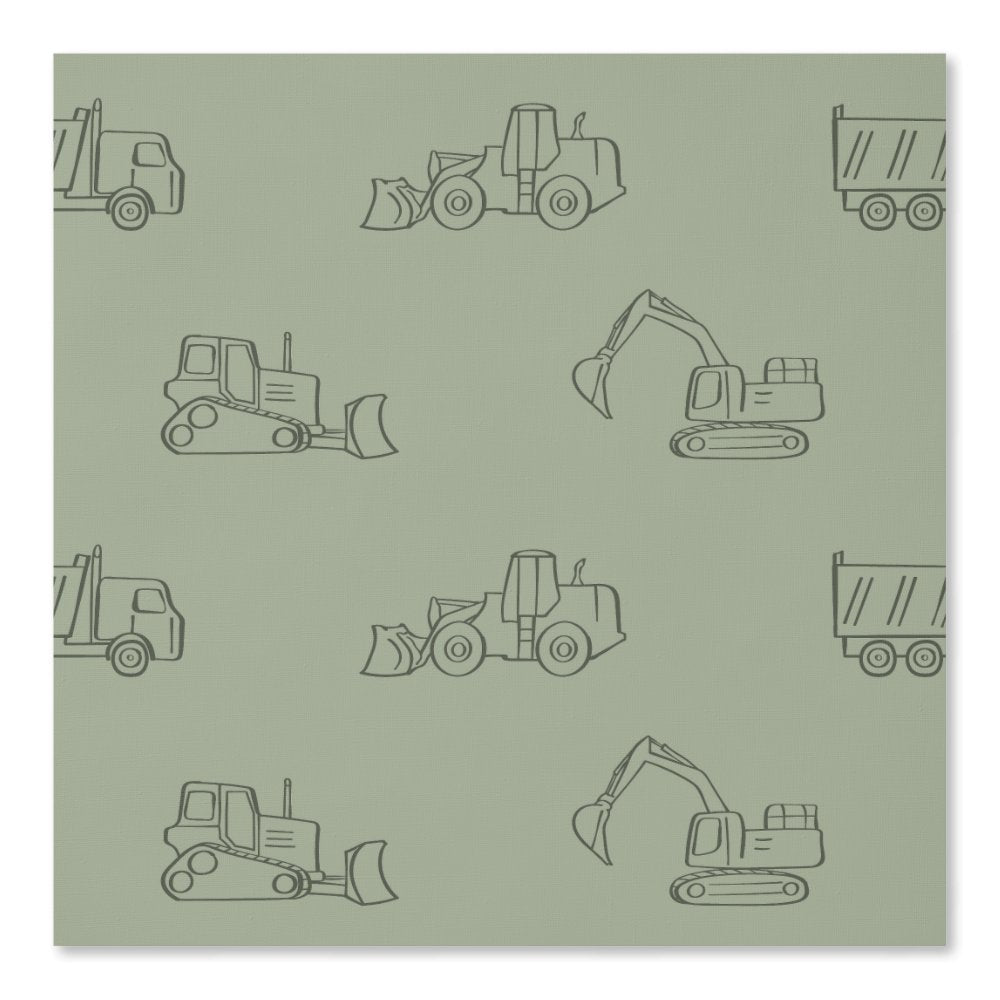 Construction Vehicles Builder Boy Truck Sage Green Wallpaper