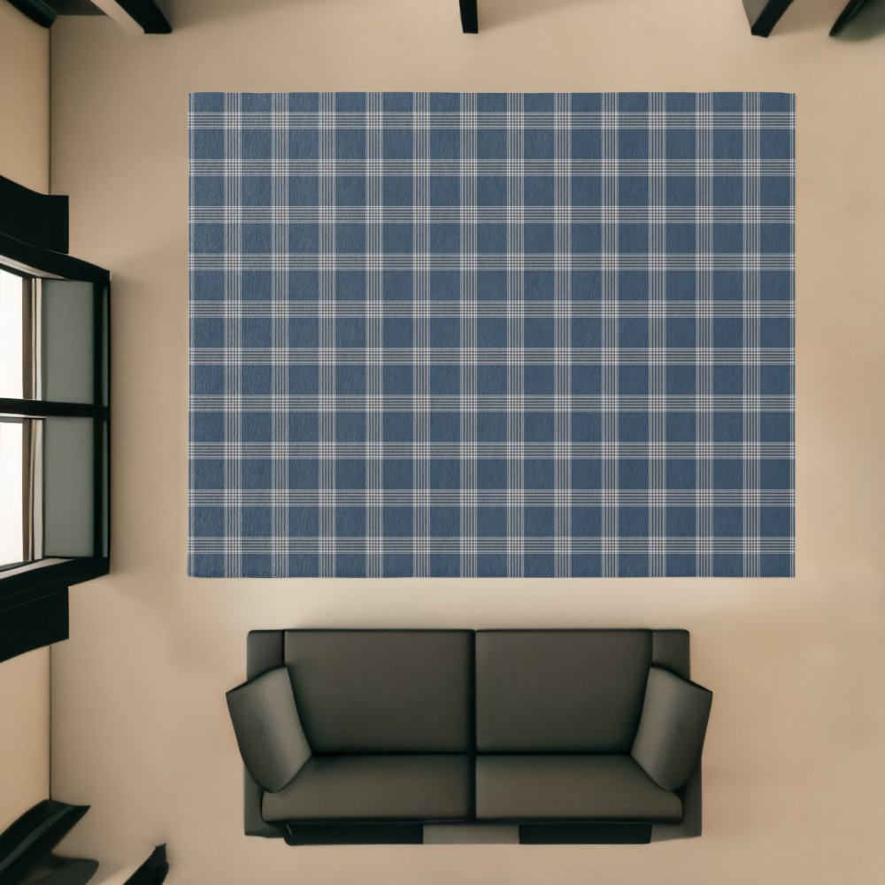 Modern Farmhouse Rug, Blue And White Plaid Area Rug