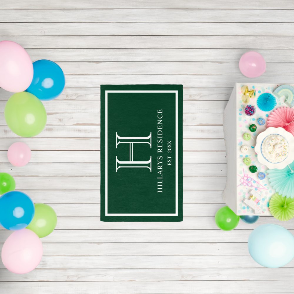 Monogram Family Year Established Forest Green Rug