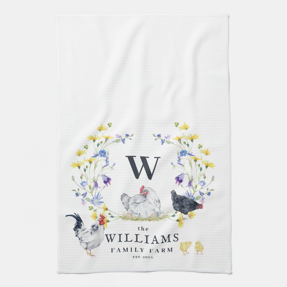 Rustic Farmhouse Chicken | Family Name Monogram  Kitchen Towel