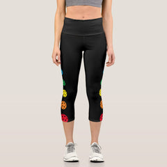 Pickleball Leggings Gray Rainbow Crop Capri