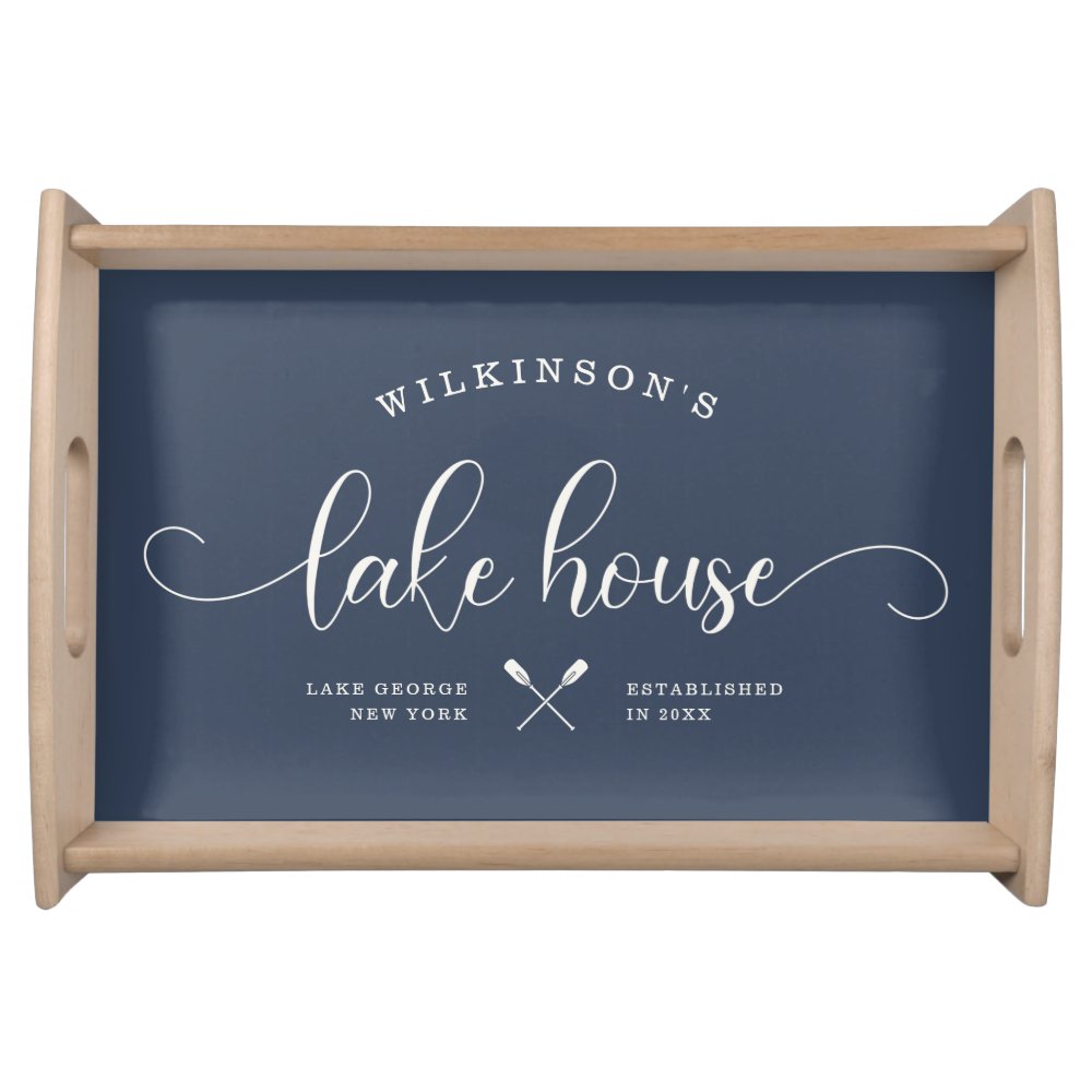 Modern Family Name Lake House Script Custom Serving Tray
