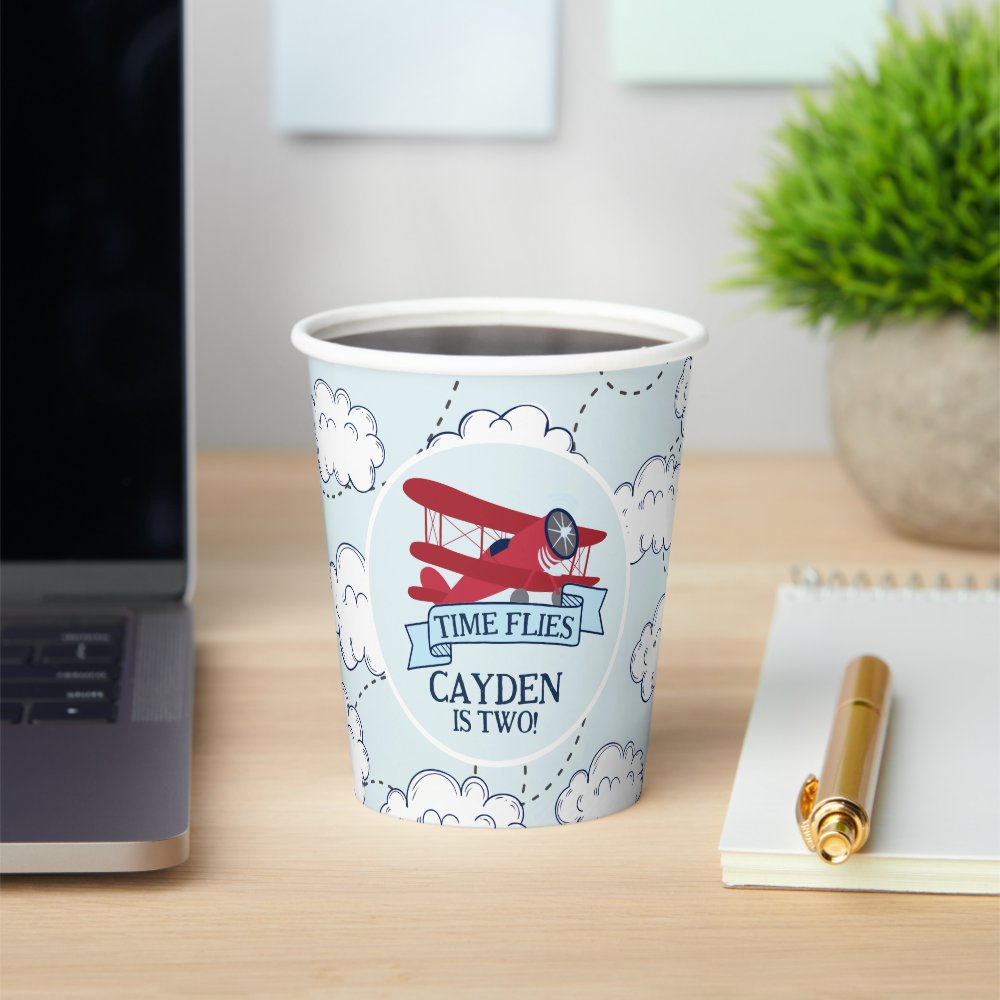 Time Flies Airplane Birthday Paper Cups