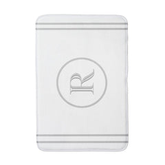 Elegant Chic White Grey Trim Custom Monogram    Bath Mat