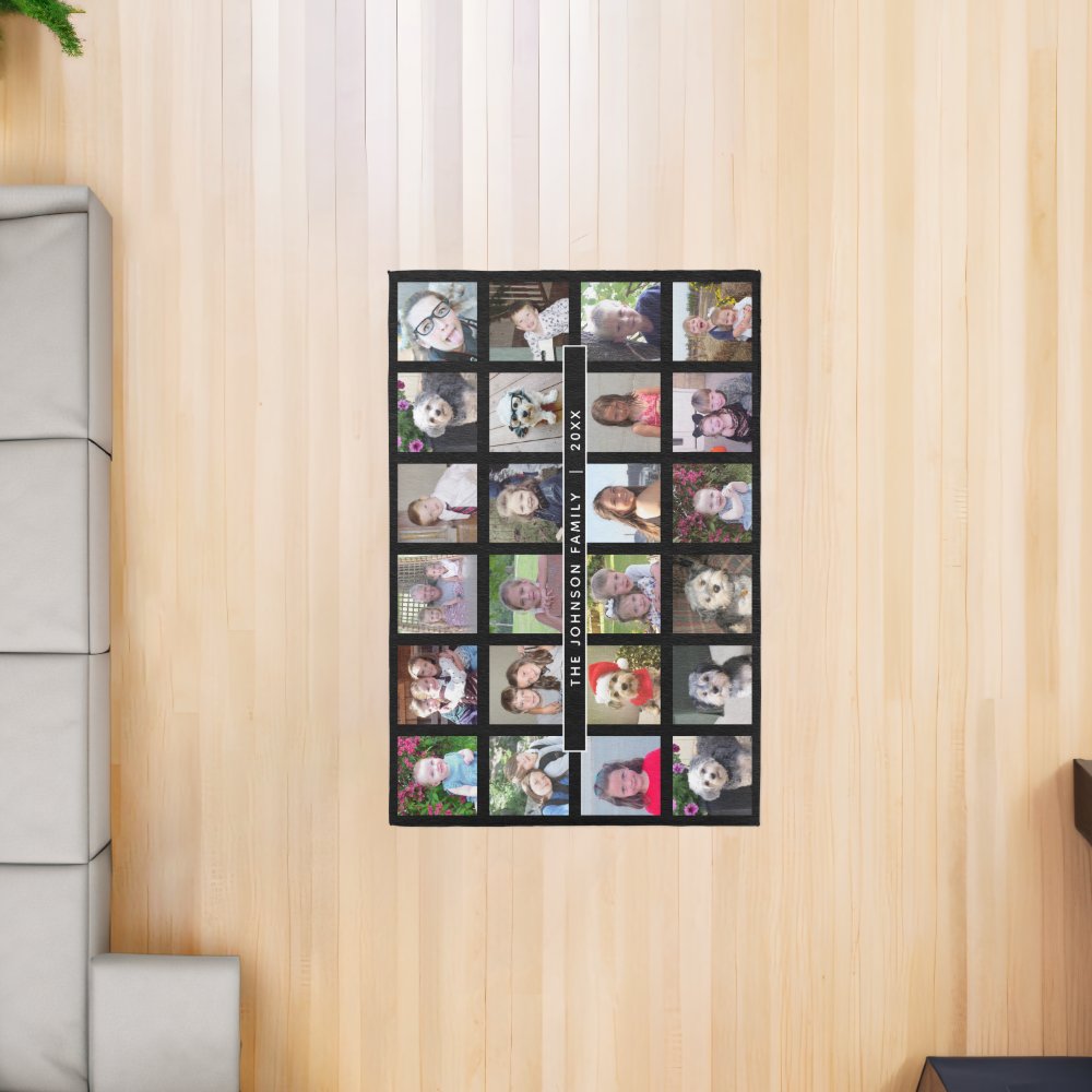 Custom 24 Photo Collage - Black - simple text Rug