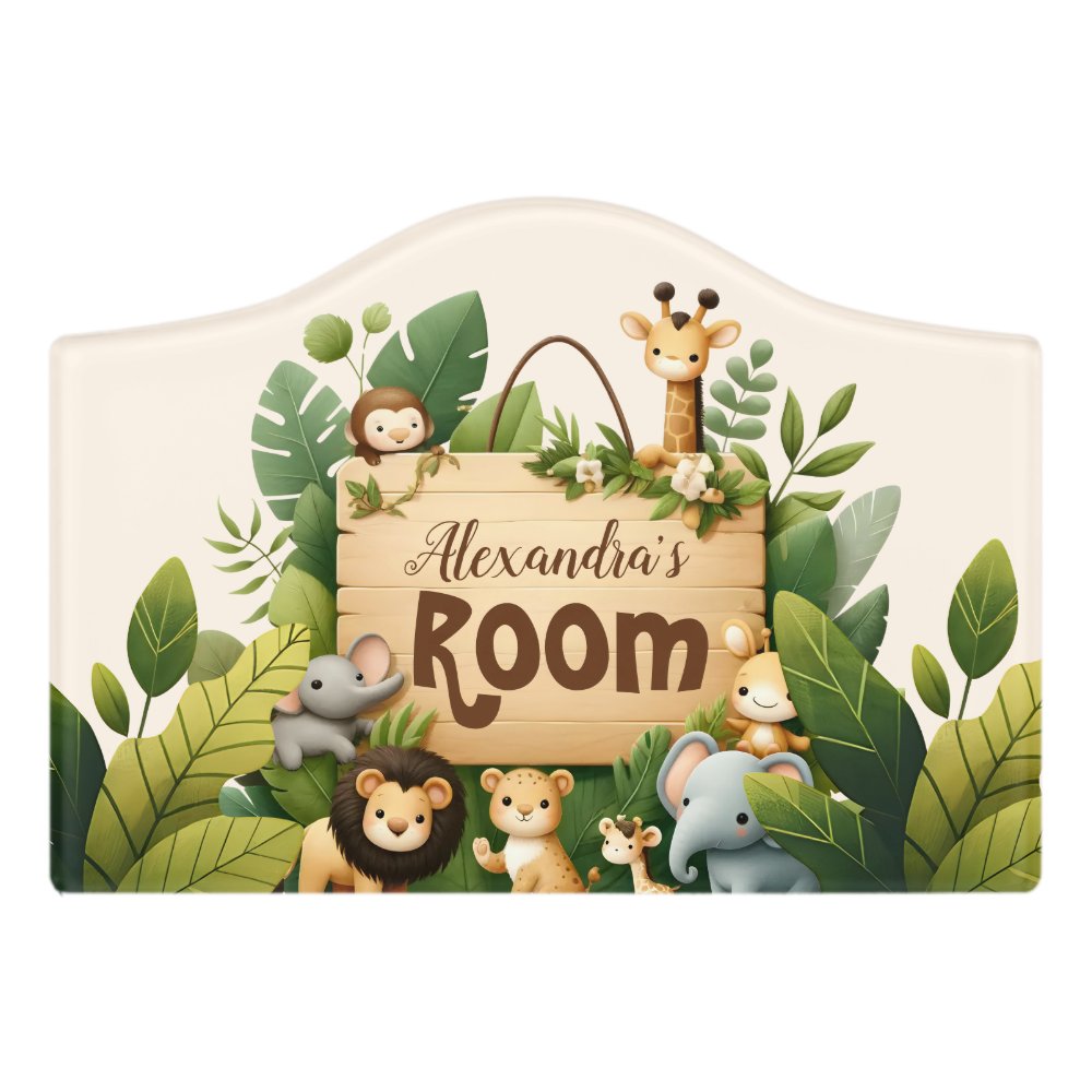 Personalized Cute Jungle Animals Kids  Door Sign