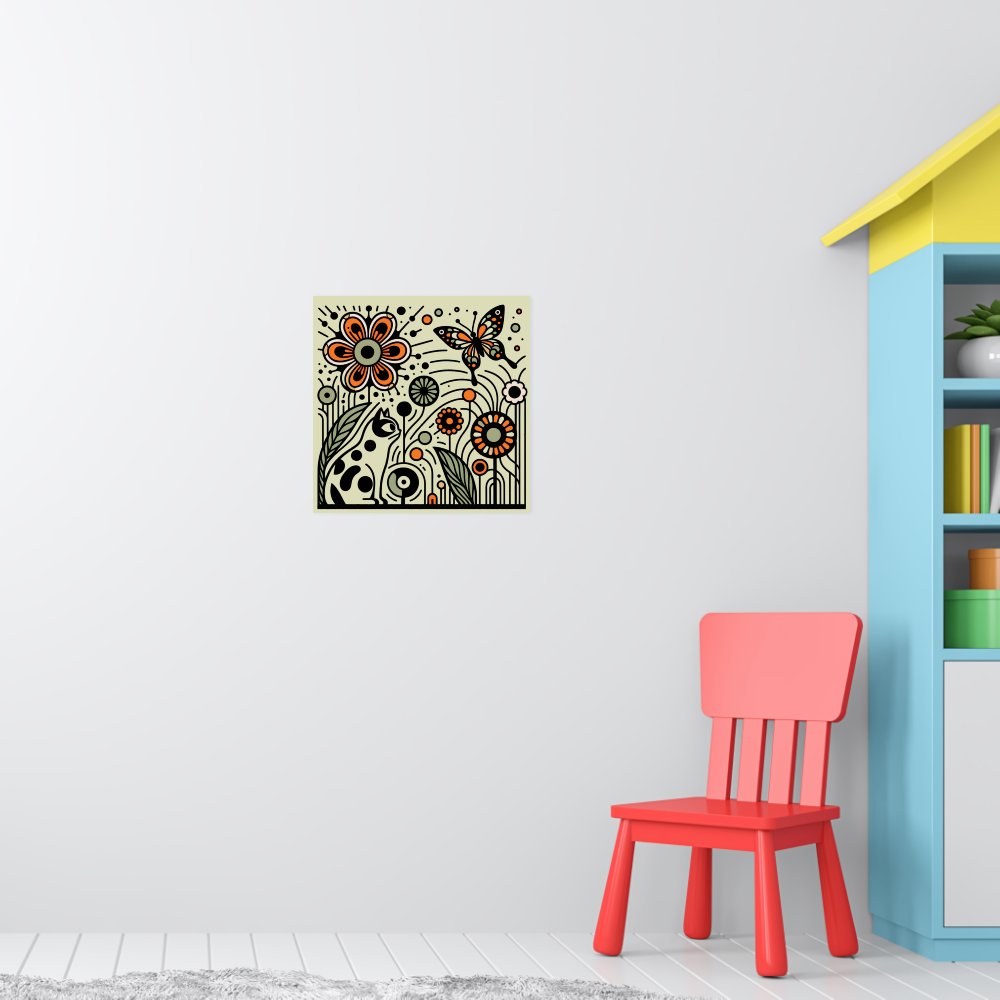 Whimsical Garden Harmony: Cat, Flowers, and Butter Poster