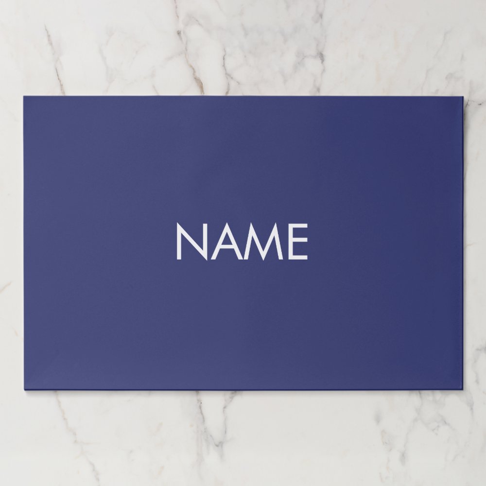Minimalist navy blue custom name paper placemats