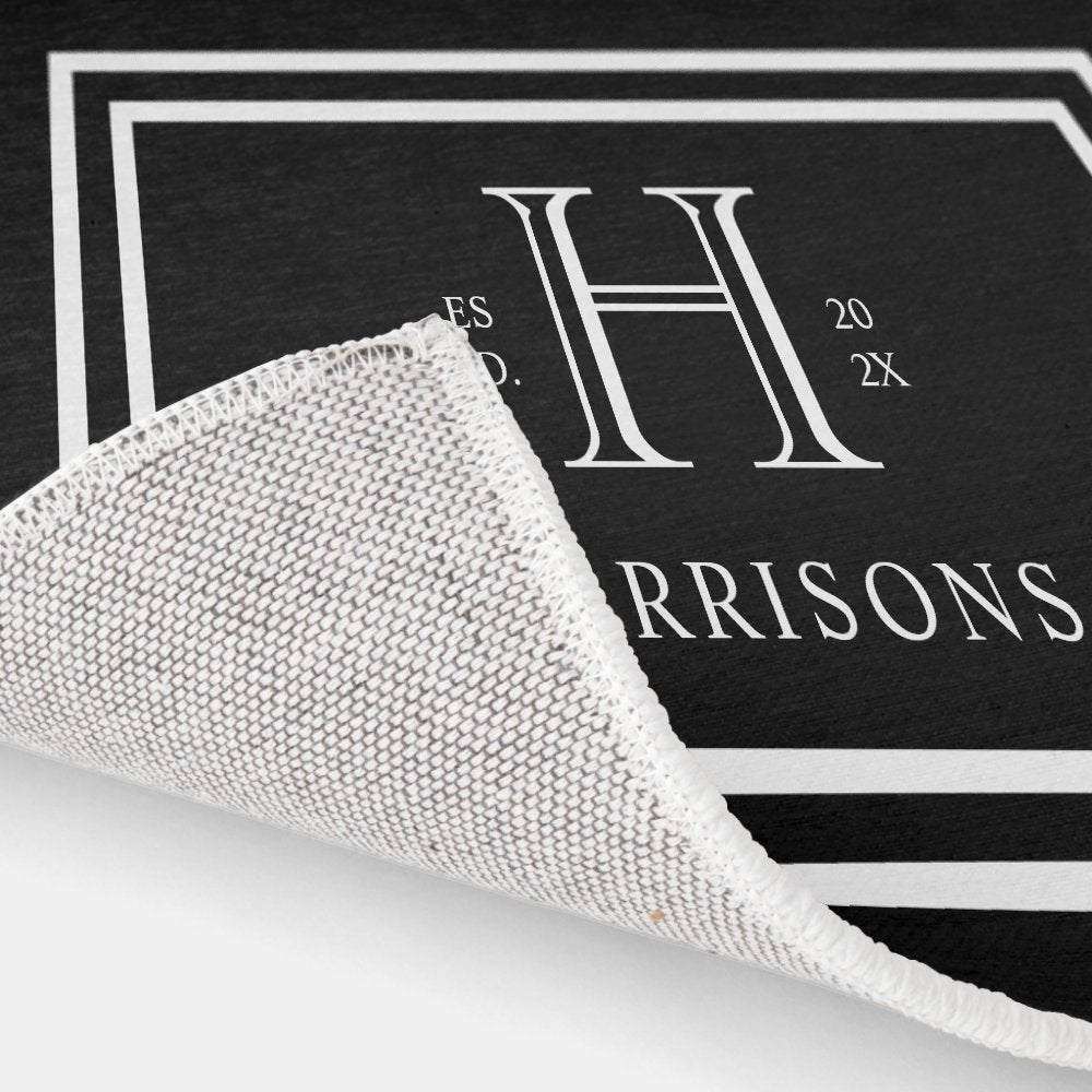 Monogram Family Year Established Black White Rug
