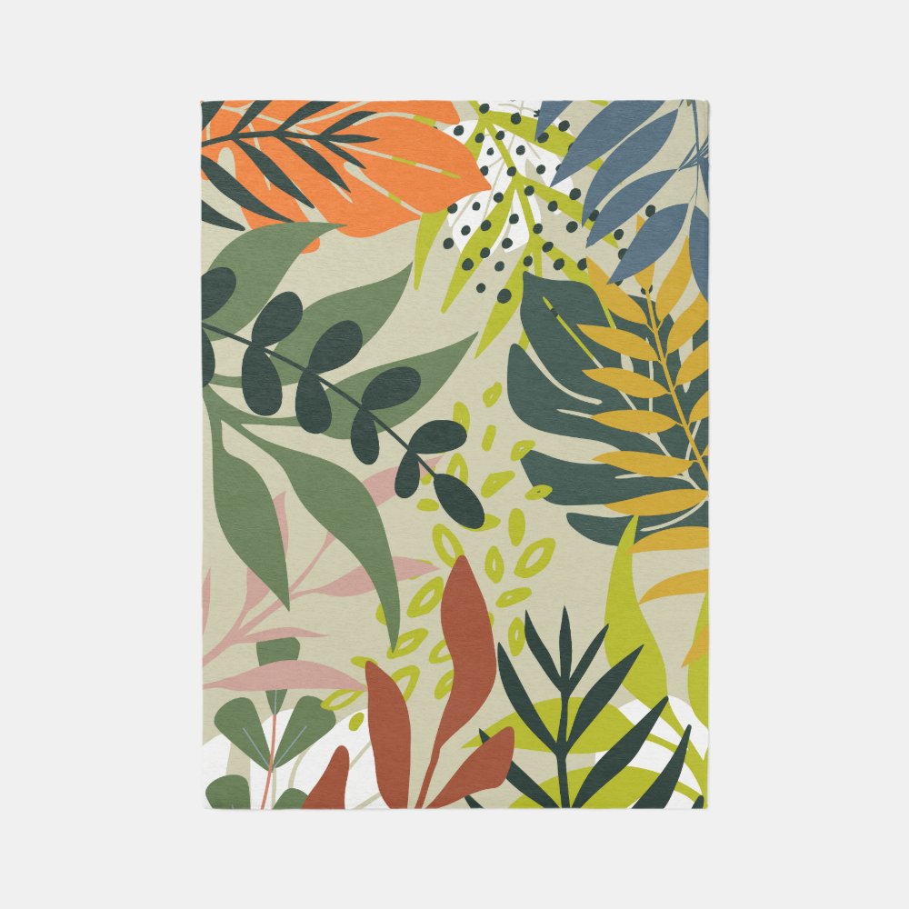 Modern Tropical leaves Contemporary Living area  Rug