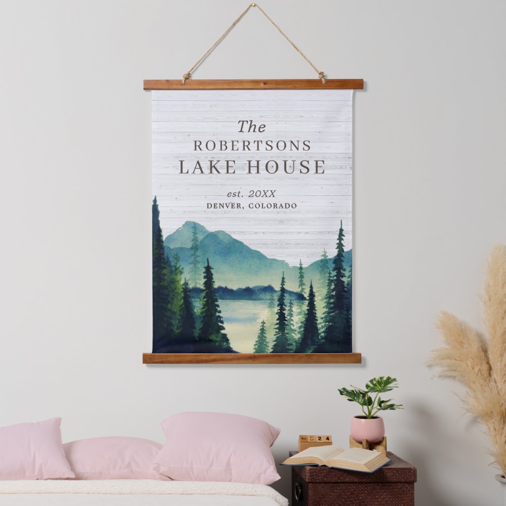 Rustic Lake House | Family Name Hanging Tapestry