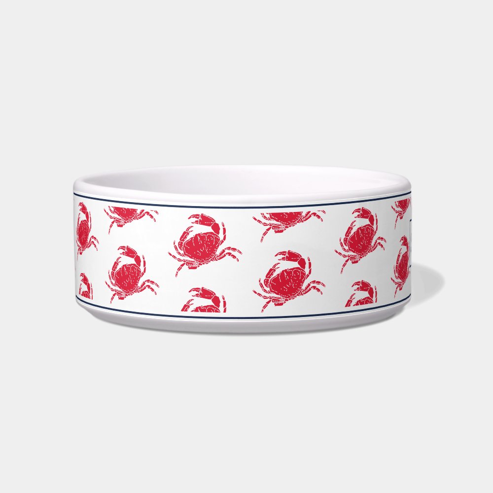 Personalized Nautical Crab Pattern Pet Bowl