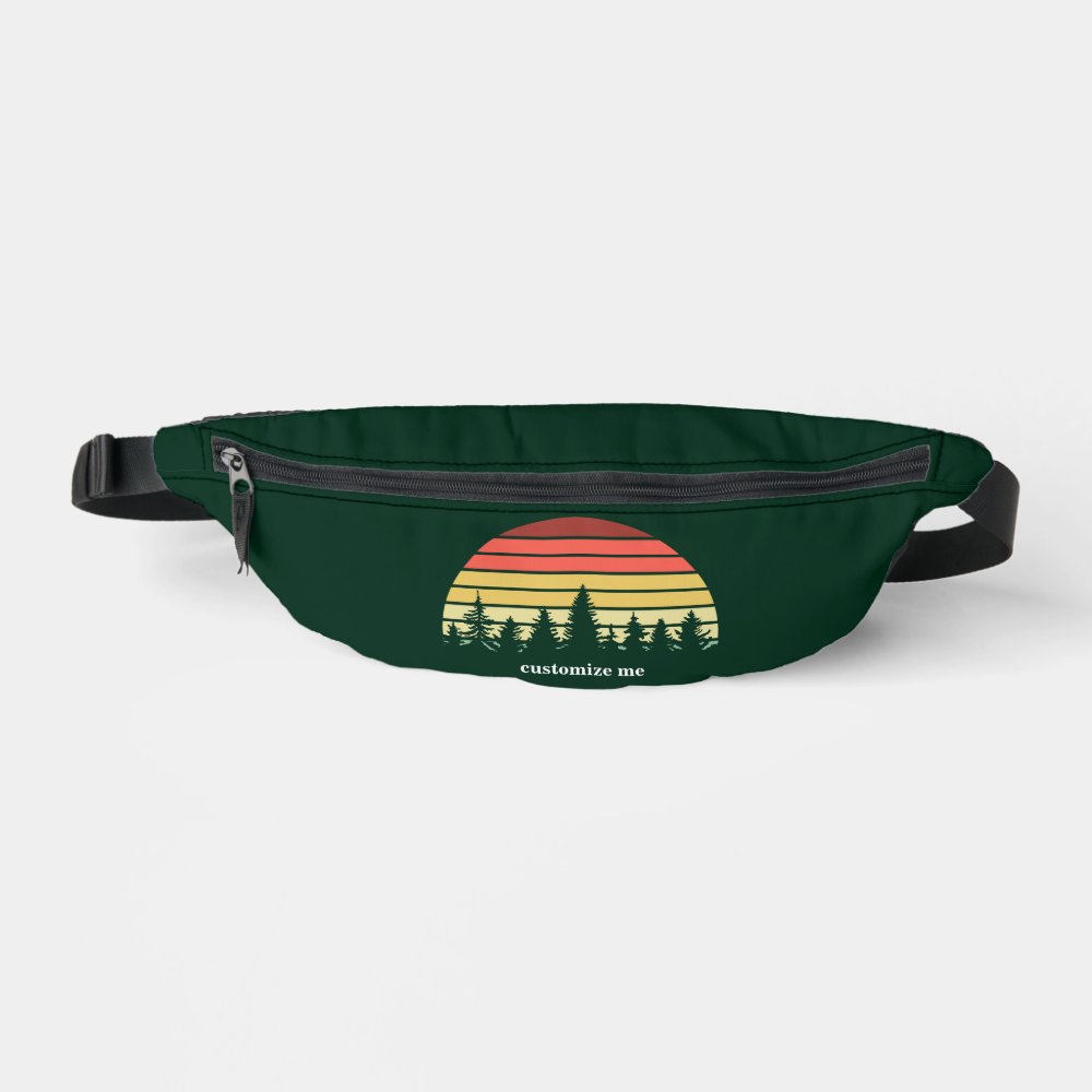 Forest Sunset Camping Trip Customizable Green Fanny Pack