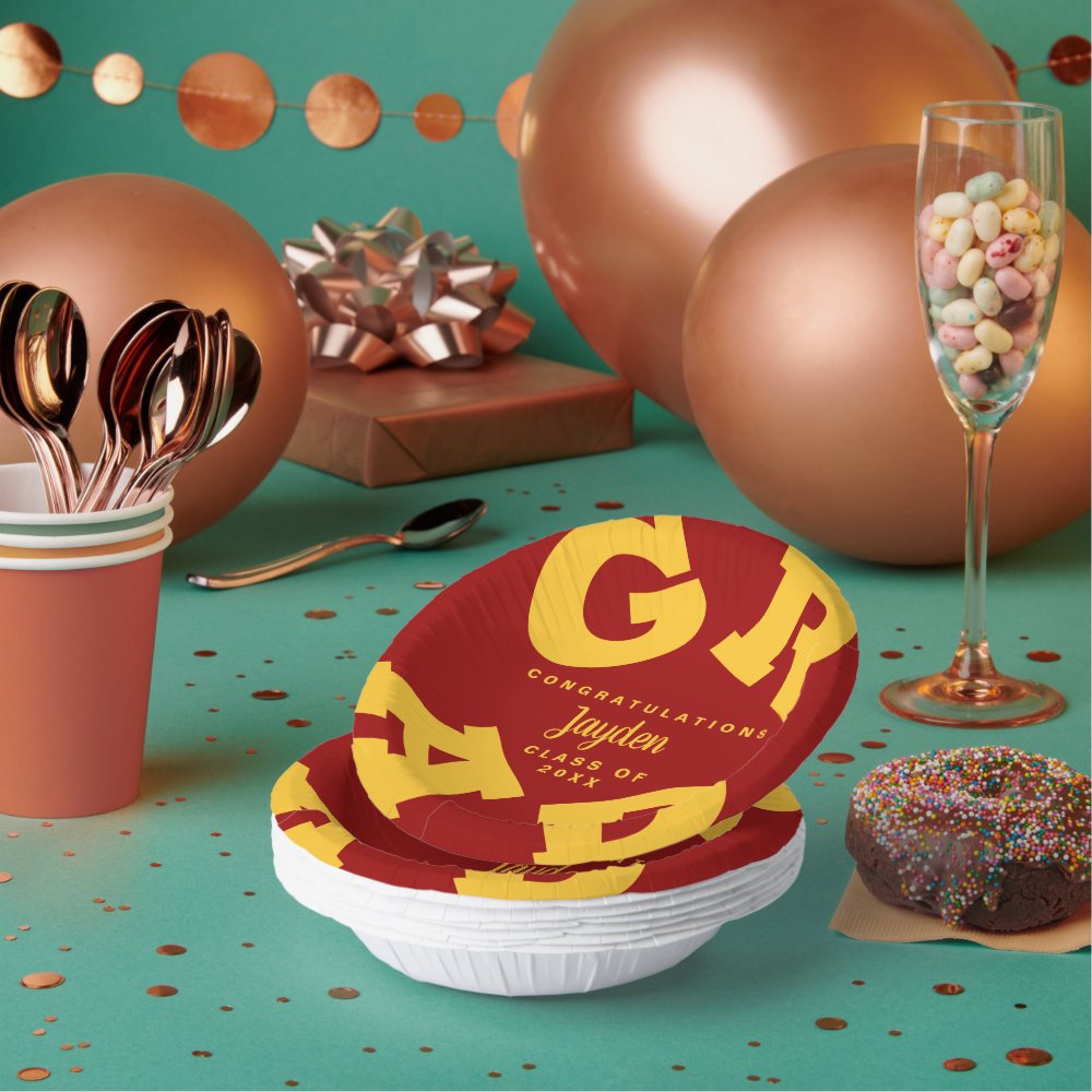 Gold on Cardinal Red Bold Graduation Paper Bowls