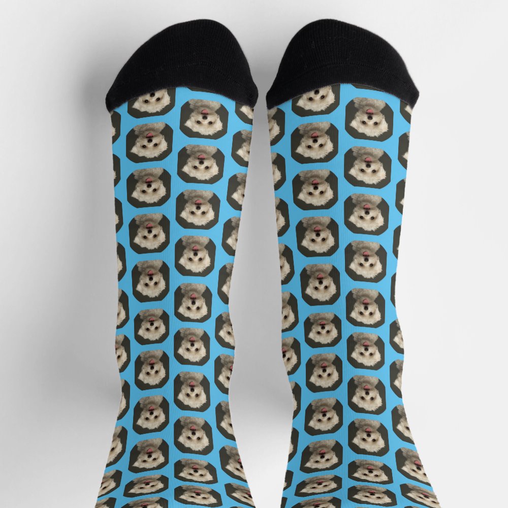 Custom Cute Pet Photo Pattern Light Blue Socks