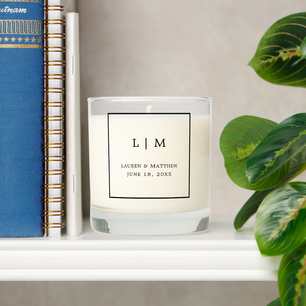 Simple Black and White Monogram Elegant Wedding Scented Candle
