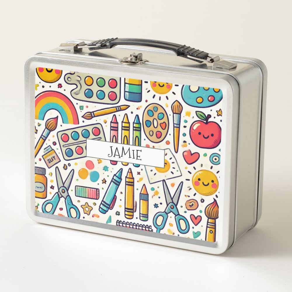 Personalized Kid's School Art Supplies Metal Lunch Box
