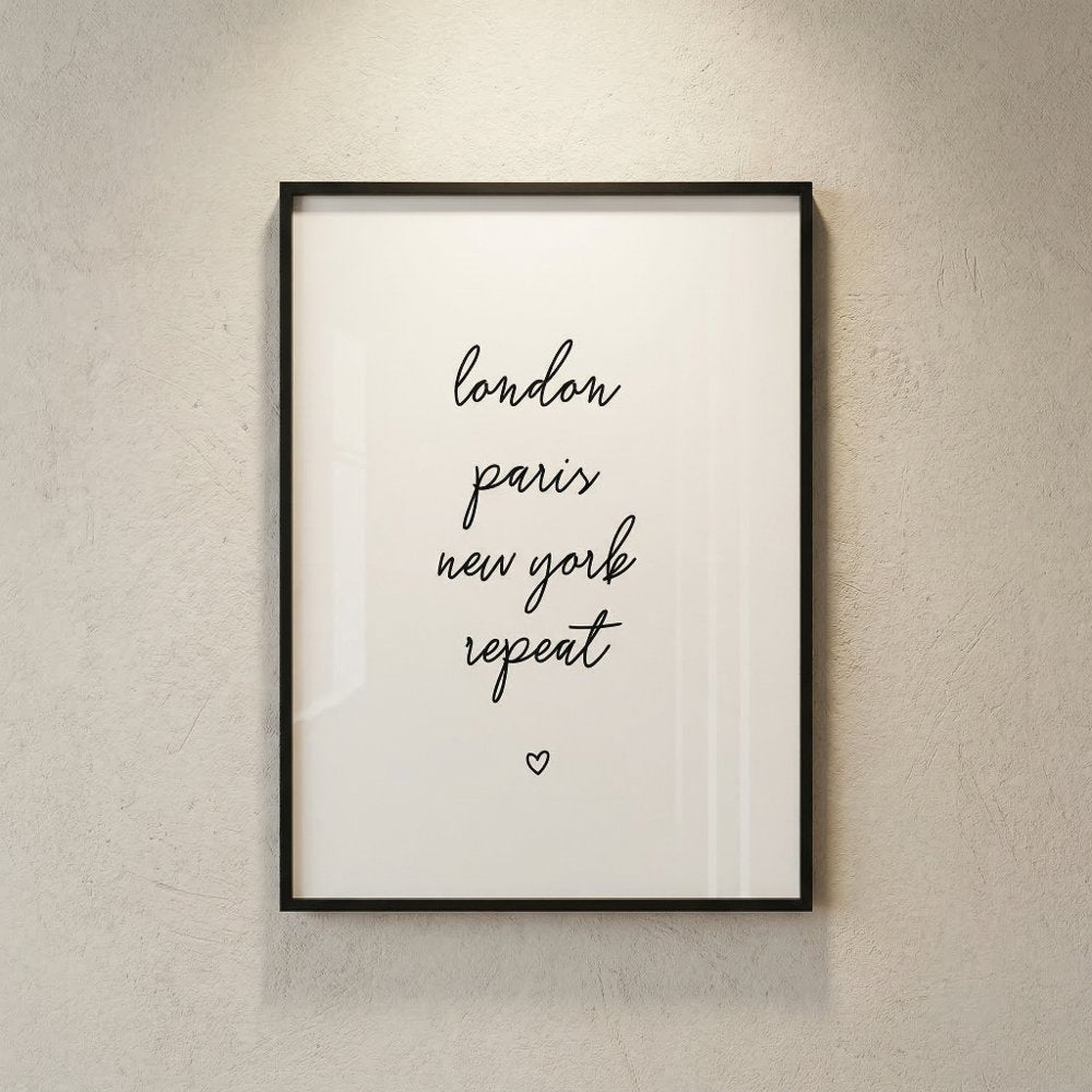 'London Paris New York Repeat' Poster | Pink 8x10