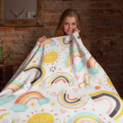 Rainbow Hearts Custom Name Fleece Blanket