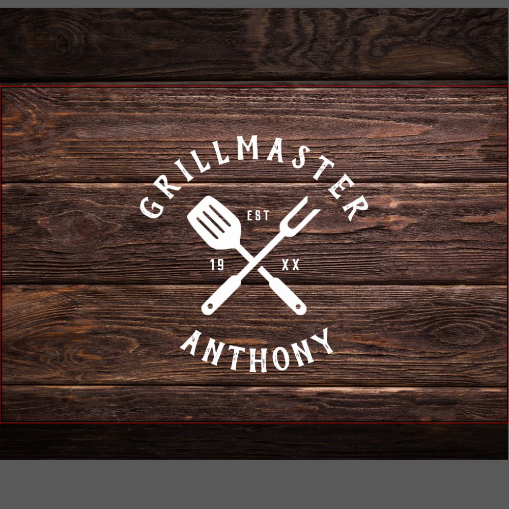 Custom Retro GRILLMASTER Rustic Dark Wood Print Serving Tray