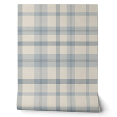Masculine Muted Blue Plaid w/ Linen Texture Wallpaper